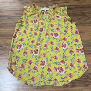 LOFT Yellow Floral Sleeveless XSP Top